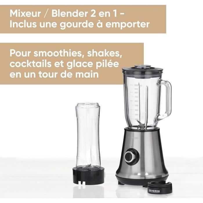 Blender 2 en 1 SEVERIN SM3737 mixeur et blender à smoothie 2 en 1 Bol en verre 1 1 bouteille 600 ml inclus - vue 3