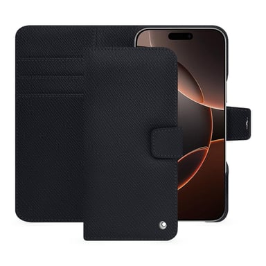 Étui portefeuille cuir Apple iPhone 16 Pro -  - Noir - Cuir saffiano
