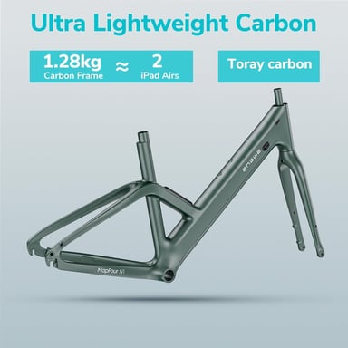 Bicicleta eléctrica urbana Engwe MapFour N1 Air ST de fibra de carbono de 250 W con asiento tipo bala y sensor de par, batería de 36 V y 10 Ah Verde