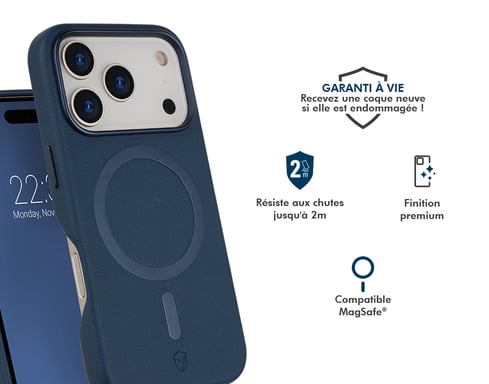 Coque renforcée MagSafe iPhone 17 Pro PLATINIUM 2m Bleu marine + Garantie à vie Force Case