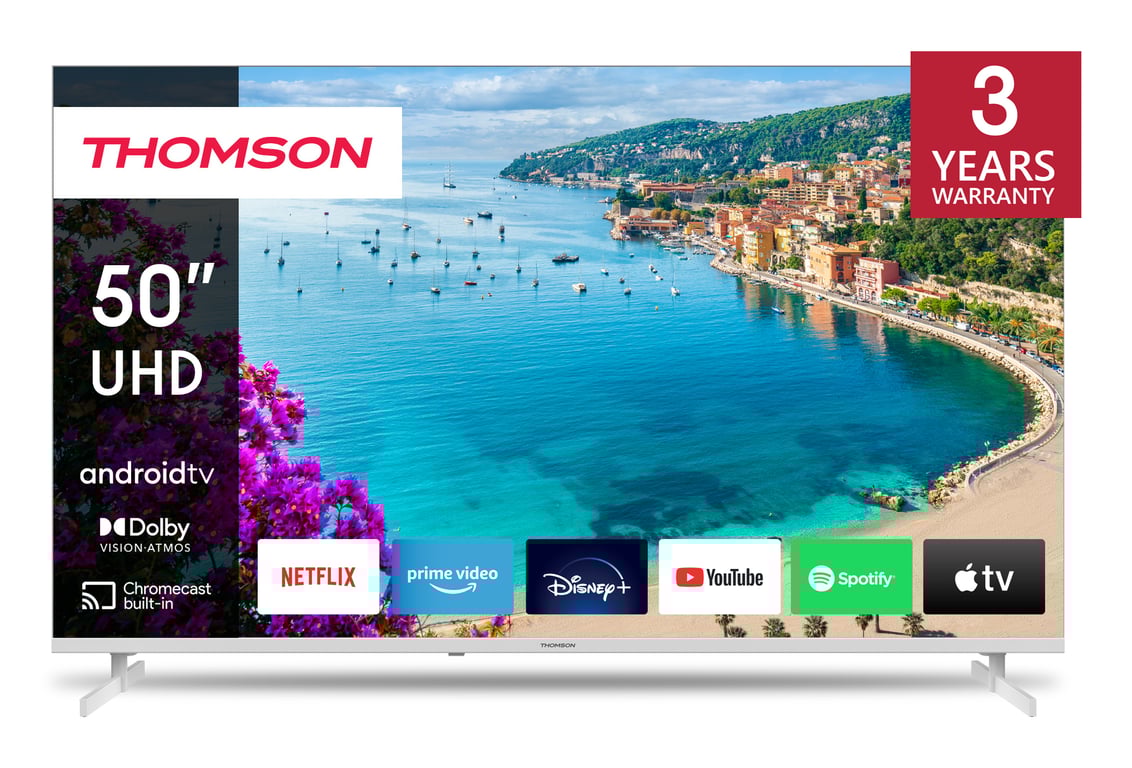 THOMSON 50 Pouces 126 cm 4K Ultra HD Smart Android TV Google Assistant Wi FI Dolby Digital Bluetooth Triple Tuner CâbleSatelliteAntenne HDMI CI+ A+ Panneau – 50UA5S13W - vue 2