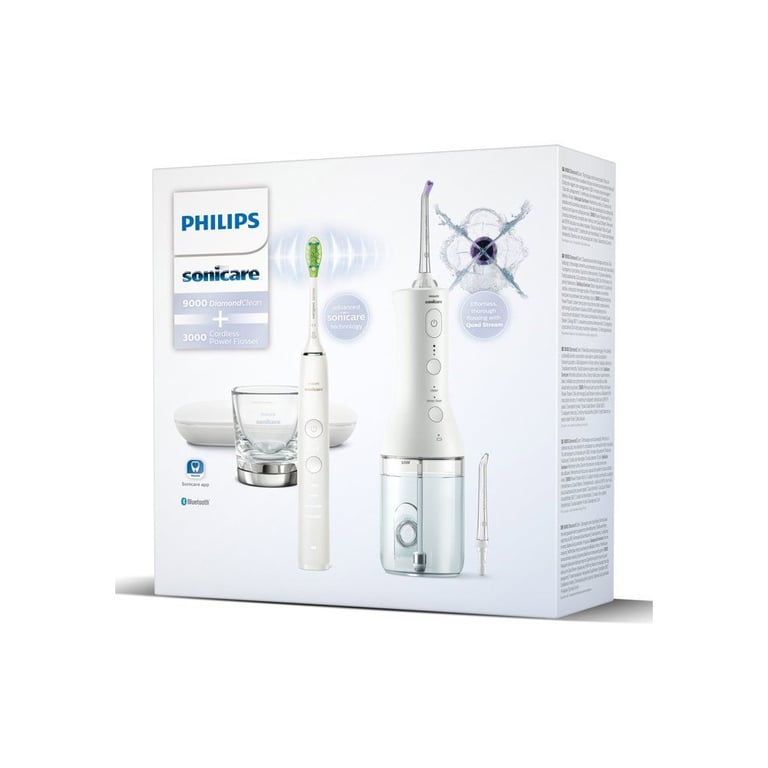 Philips Sonicare DiamondClean 9000 Power Flosser Combo HX3886/41 Blanc brossage ultrasonique et hydropulseur sans fil - Neuf