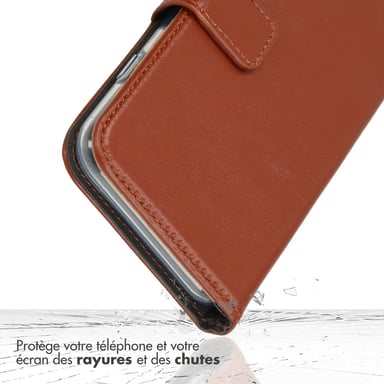 Selencia Étui portefeuille en cuir véritable pour Apple iPhone 16 Pro Max - Lichtbruin