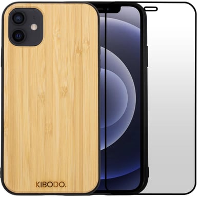 Coque iPhone 12/12 Pro Bois Bambou & TPU - Verre Trempé 9D Offert - Légère & Résistante - Protection Élégante pour Votre Téléphone