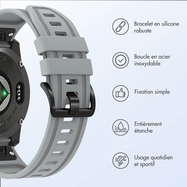 imoshion Bracelet QuickFit® Line en silicone - Connexion Garmin 20 mm - Gris