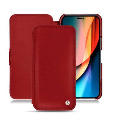 Housse cuir Apple iPhone 14 Pro - Rabat horizontal - Rouge - Cuir lisse