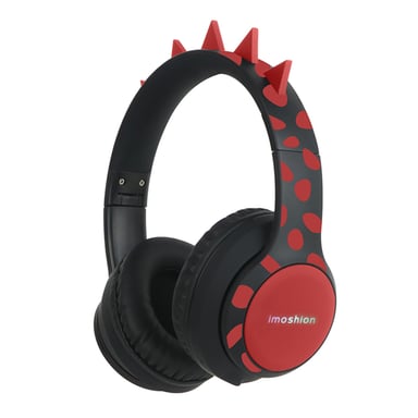 imoshion Casque sans fil pour enfants Dino LED Light - Limiteur de décibels - Avec câble AUX - Black / Red