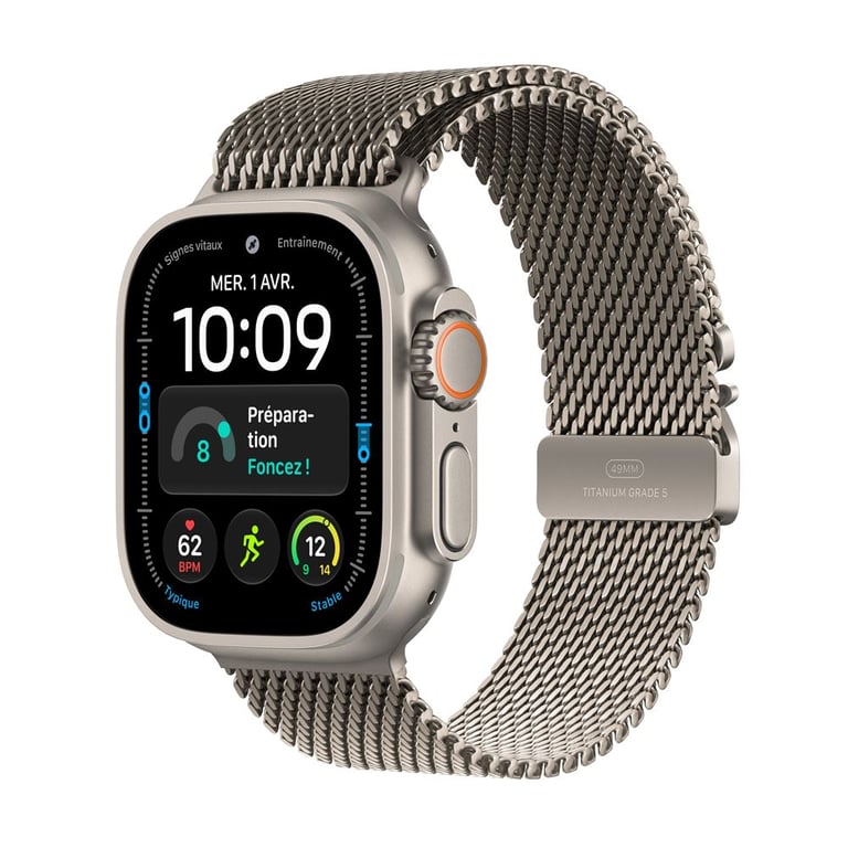 Apple Watch Ultra 4 (GPS + Cellular) Boitier de 49 mm en Titane Naturel avec boucle milanaise Naturel - M - Neuf
