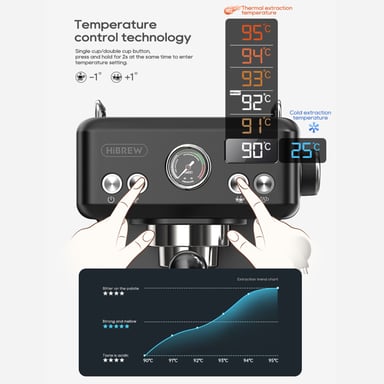 H10A Noir - Machine à café expresso semi-automatique à température réglable 20 bars