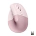 Logitech Lift Ergonomic Vertical Wireless Mouse, Bluetooth o Logi Bolt USB Receiver, Silent - Rosa