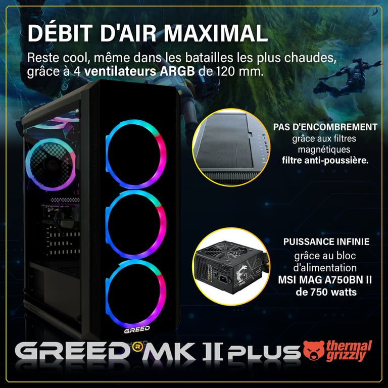 MK2 Plus PC Gamer Intel Core i7 RX 9060 XT Rapide Bureau PC Gaming 4K & Raytracing avec 4 9 GHz RAM DDR4 SSD Ordinateur avec WiFi + Windows 11 Pro Neuf - vue 2