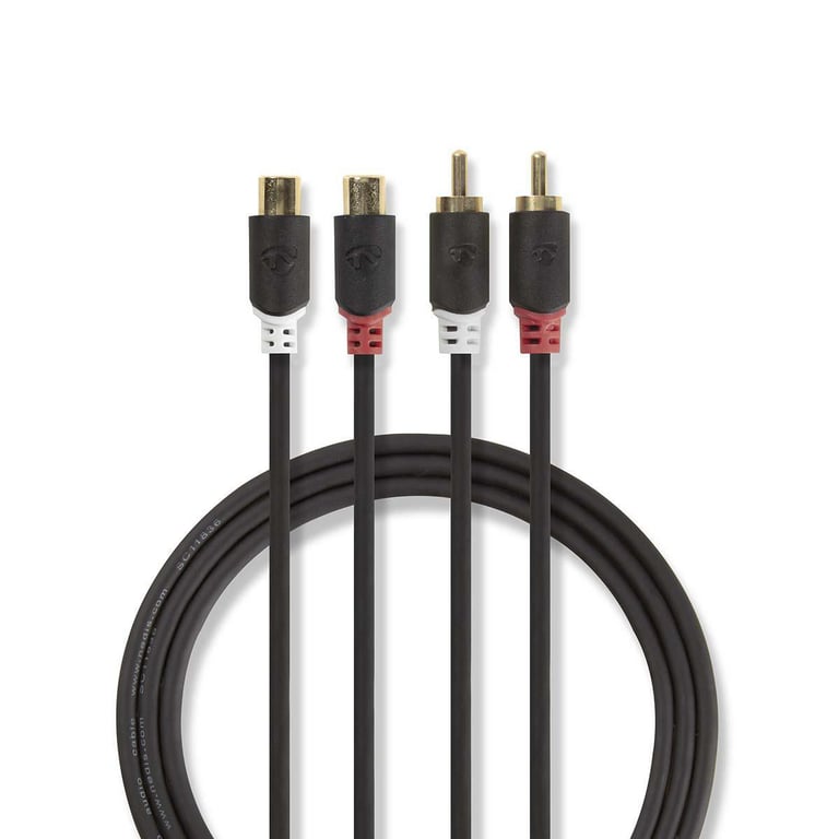 Nedis Câble Audio Stéréo 2x Rca Male 2x Rca Femelle Plaqué Or 2.00 M - Cabw24205at20