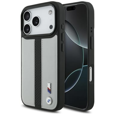 Custodia BMW M Perforated Stripe Logo MagSafe per iPhone 17 Pro, grigia