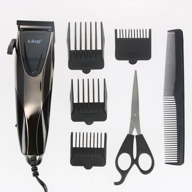 Tondeuse cheveux professionnelle filaire + 4 têtes de coupe clipsable Noir / Argent