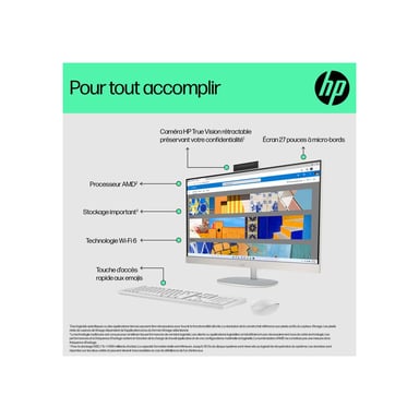All-in-One HP 27-cr0075nf 27'' FHD IPS Ryzen 5 7520U 16Go 512Go SSD Blanc