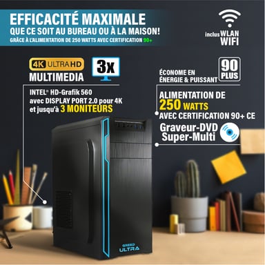 Ultra 7 - Office PC / Ordinateur de bureau - Intel Core i7 6700 - Home Office Tour Computer avec 16 GO DDR4 RAM - 4,0 GHz - 1000 GO SSD + 1 To HDD - DVD+RW - USB 3.1 - WiFi - incl. Windows 11 Pro