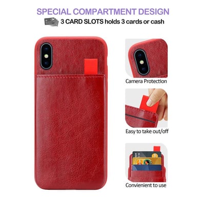 Coque pour Apple iPhone X / XS en ROUGE MERISIER Housse de protection Étui en silicone TPU et revêtement en similicuir, avec compartiment et emplacements pour cartes amovibles