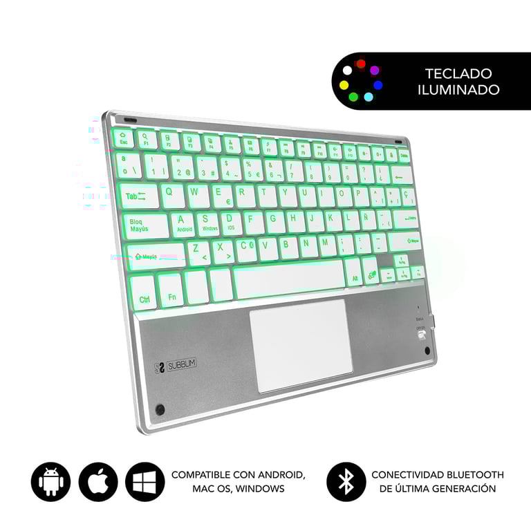 SUBBLIM TECLADO SMART BACKLIT TOUCHPAD BLUETOOTH QWERTY Espagnole Neuf