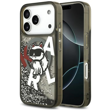Étui Karl Lagerfeld Liquid Glitter Choupette Logo MagSafe pour iPhone 17 Pro noir