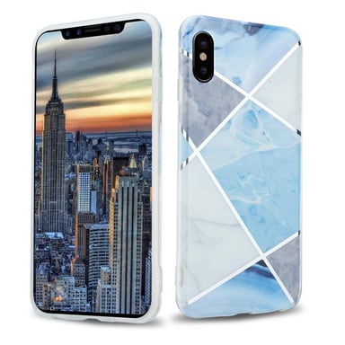 Coque pour Apple iPhone X / XS en Marbre Gris Blanc Bleu No. 2 Housse de protection Étui en silicone TPU avec motif mosaïque