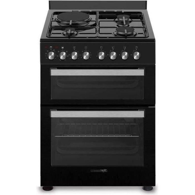 Cuisinière pose libre LA GERMANIA SM61DFN Noire 3 feux gaz + 1 plaque électrique 2 fours 60 L + 30 L catalyse - Neuf