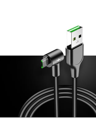 Cable Chargeur Ultra Rapide 1m Micro USB 90° pour Smartphone Android Very Fast Charge 3A (NOIR)