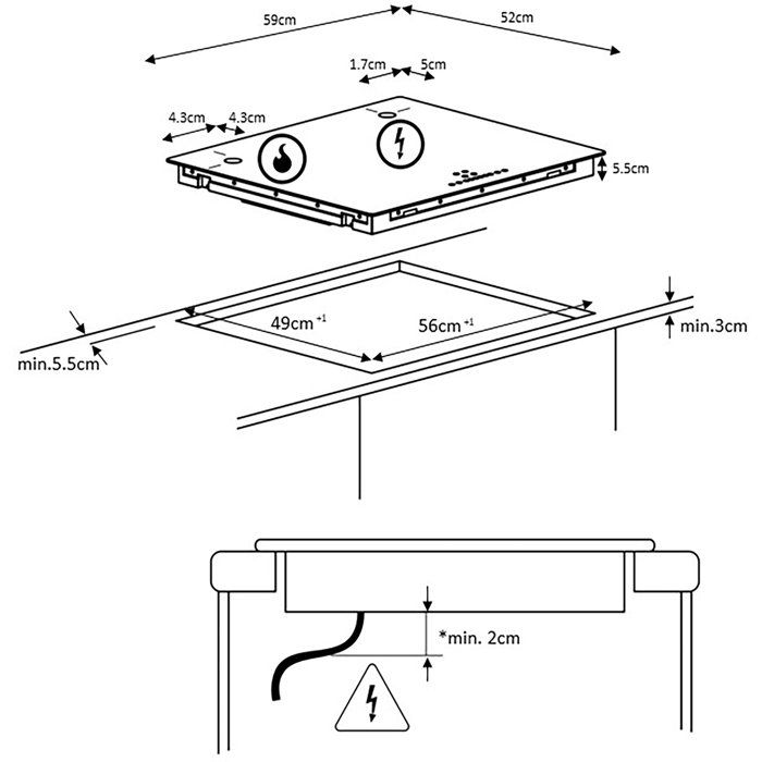 Table de cuisson à induction OCEANIC 3 foyers L60 x P52 cm OCEATI3Z7B2 - vue 4