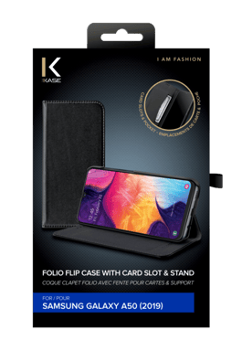 Folio a conchiglia con slot per schede e supporto per Samsung Galaxy A50 2019, nero