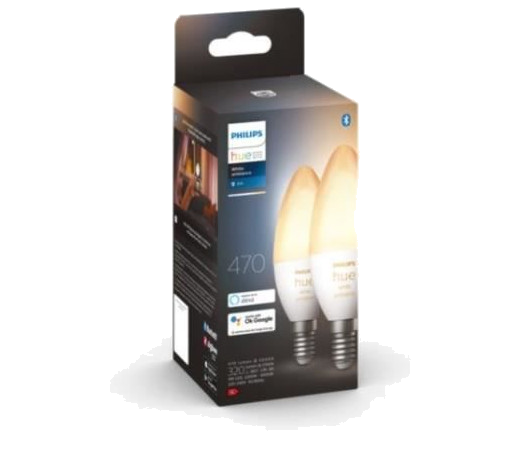 PHILIPS Hue White - Ampoule LED connectée flamme E14 - 5,5W - Compatible Bluetooth - Pack de 2
