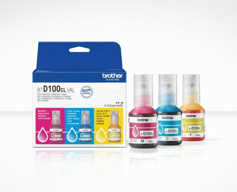 Brother BTD100CL Value Pack Pack de 3 haute capacité jaune cyan original boîte de suspension recharge d'encre pour Brother DCP T530DW DCP T730DW MFC T930DW - vue 2