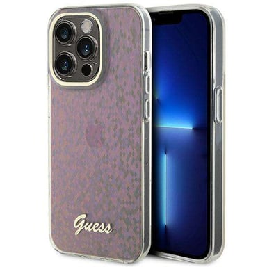 Custodia Guess per iPhone 15 Pro 6.1'' rosa Custodia rigida IML Specchio sfaccettato Disco Iridescente