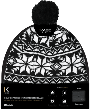 Cuffia Bluetooth Berretto Fairisle con pompon