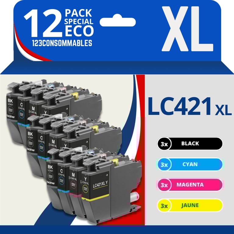 123CONSOMMABLES LC421XL Cartouches d'encre Compatible pour Brother LC421 LC 421XL pour imprimante Brother MFC J1010DW DCP J1140DW DCP J1050DW Pack de 4 Neuf - vue 2