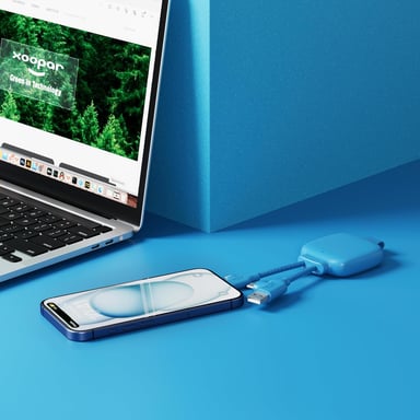 Câble Multi-Connecteurs USB 4 en 1 - Chargeur Universel et Batterie Externe 3000 mAh en Plastique Recyclé - Xoopar Gamma Lite Bleu