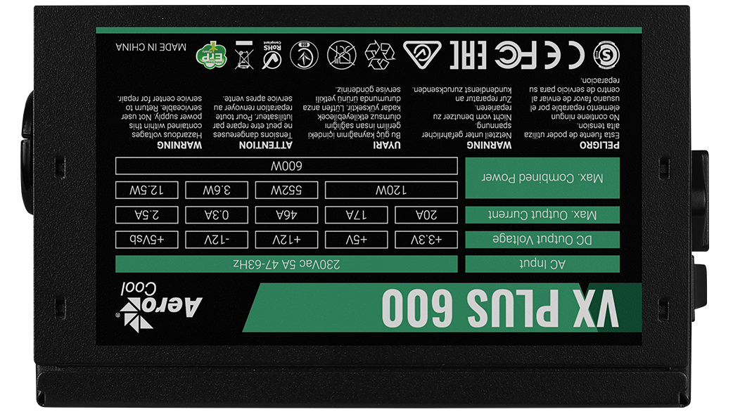 Alimentation AEROCOOL PGS VX 600PLUS 80+ - vue 2