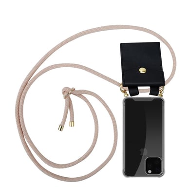 Tour de cou chaîne pour Apple iPhone 11 PRO MAX en OR ROSE PERLÉ Housse de protection Étui en silicone avec anneaux dorés, cordon et étui amovible