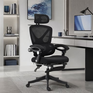 Roline Chaise de Bureau Ergonomique Inclinable Maille Noir Repose-Pied