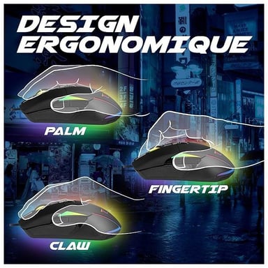 AKUMA - Souris Gaming Otaku M03 7200DPI Rétroéclairage LED RGB - Capteur Optique de 1200 à 7200 DPI - 7 Boutons - programmable - Confortable et Légère - Compatible PC/PS4/PS5/Xbox