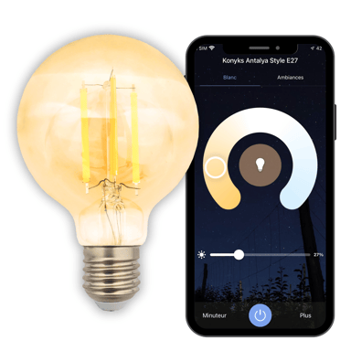 Bombilla conectada Vintage Konyks Estilo Antalya G80-E27 - LED Wi-Fi + BT E27