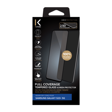 Protector de pantalla de cristal templado (100% cobertura de superficie) para Samsung Galaxy S23+ 5G, Negro