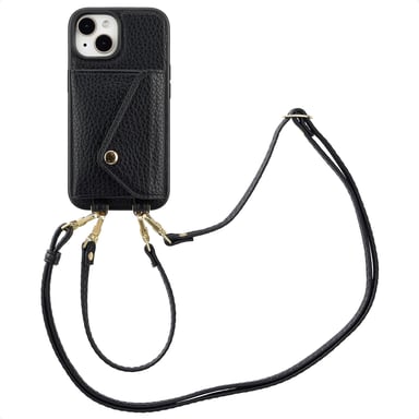 Selencia Coque de télephone Sera avec cordon et porte-cartes enveloppe pour Apple iPhone 15 - Noir