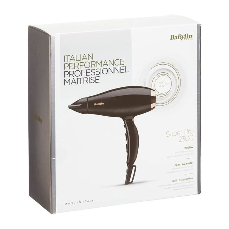BABYLISS 6714E - Seche-cheveux Super Pro 2300W - 3 temperatures/2 vitesses - 120 km/h de vitesse dair - Bouton air froid - Neuf
