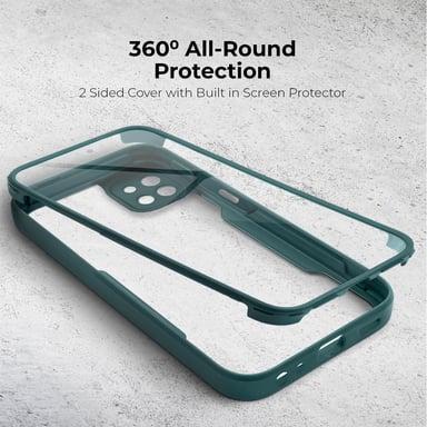 Moozy 360 Coque pour Samsung A22 5G - Coque transparente à bord vert, protection intégrale double face, coque avec protecteur d'écran intégré