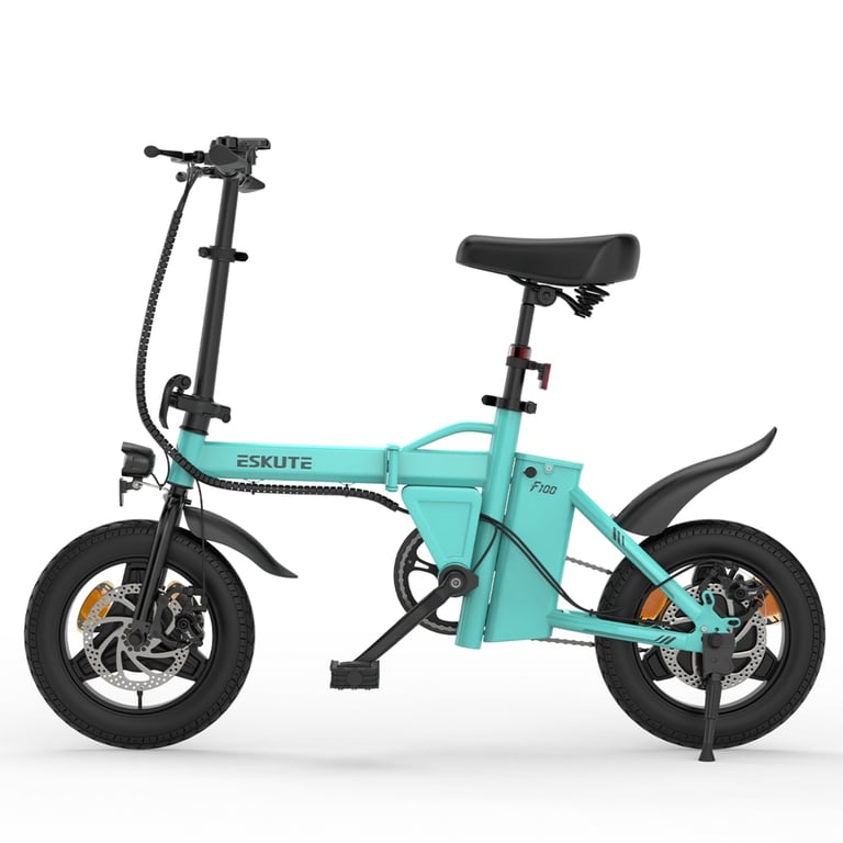 Vélo électrique ESKUTE F100 14 pouces, moteur 250 W, batterie 36 V 9 Ah, freins à disque mécaniques - Bleu - Neuf