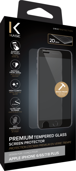Protection d'écran premium en verre trempé pour Apple iPhone 6 Plus/6s Plus/7 Plus/8 Plus, Transparent