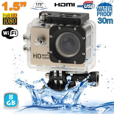 Caméra Wifi Sport Embarquée Plongée Caisson Caméscope 12Mp Full HD 1080P Or 8Go YONIS