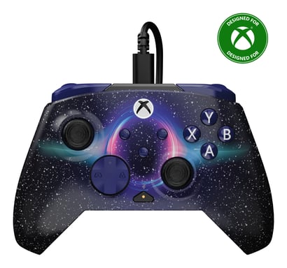Turtle Beach Rematch Advanced Lenticular Dark Cosmos Mando de juego con cable. Con licencia para Xbox con botones reemplazables, gatillos ultracortos