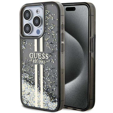Custodia Guess per iPhone 15 Pro Max 6,7'' nero Custodia rigida Liquid Glitter Gold Stripes