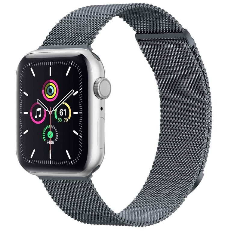 imoshion Bracelet magnétique milanais pour Apple Watch Series 1 - 9 / SE (38/40/41 mm) | Series 10 / 11 (42 mm) - Taille M - Gris foncé - Neuf