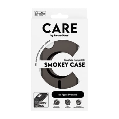 PanzerGlass CARE by ® Flagship Case Smokey Urban Combat w. Black MagSafe iPhone 16 funda para teléfono móvil Negro
